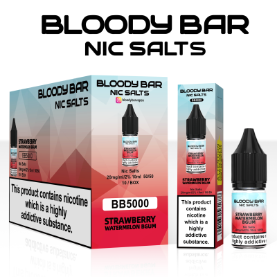 Bloody Bar Nic Salts 20mg 10ml BB5000 - Strawberry Watermelon Bubblegum